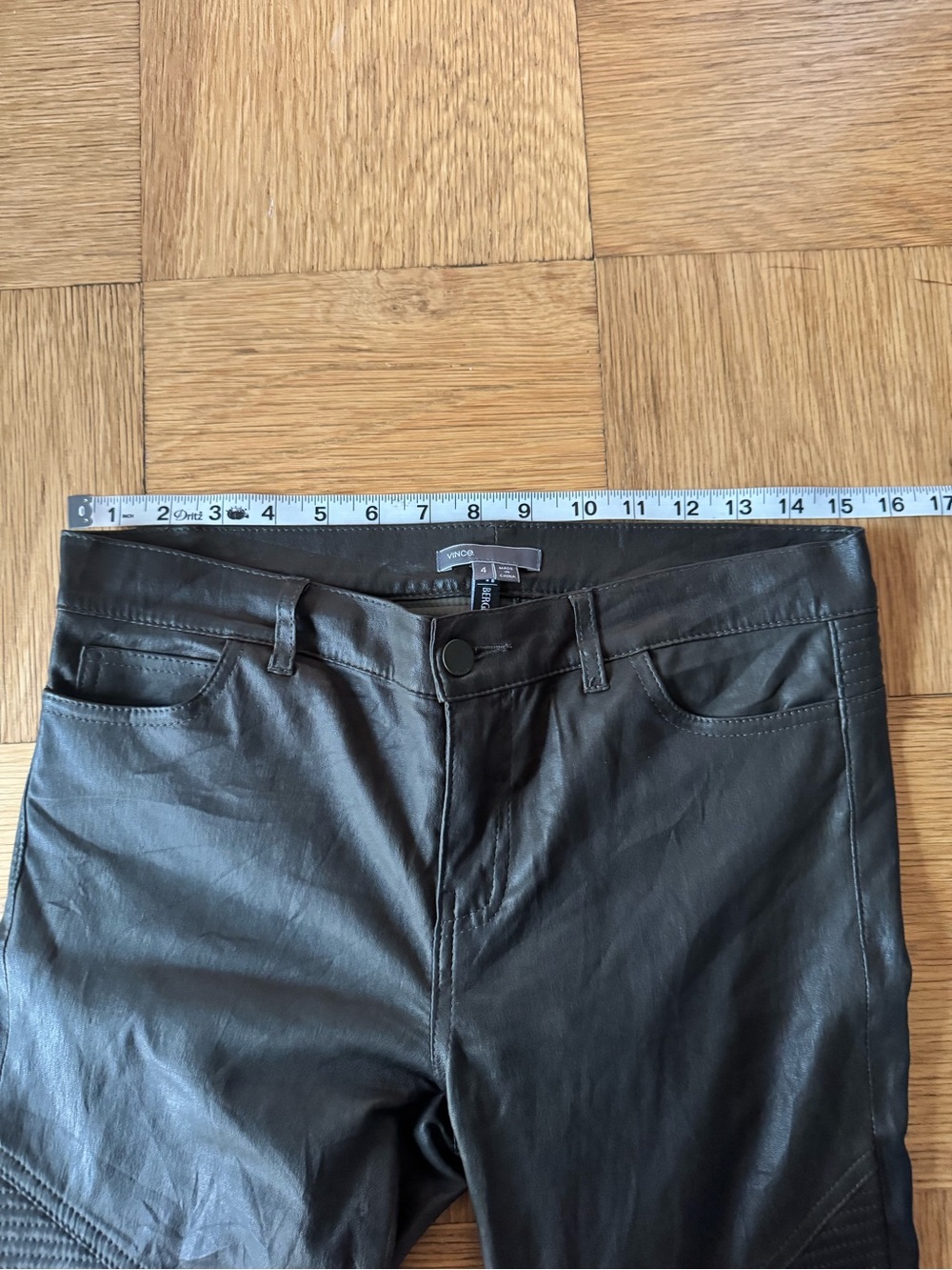 Vince Leather Moto Pants Olive Green Skinny Size 4 Bergdorf Goodman - Picture 8 of 11